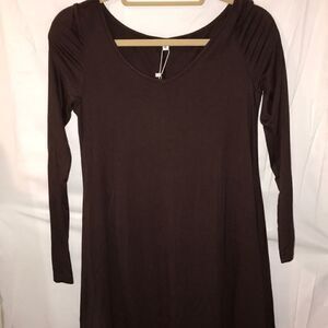 Dearcase Women's Brown Long‎ Sleeve Pullover Flowy Tunic Top Size Small NWT